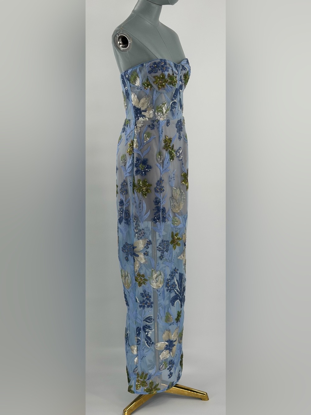 🆕 BRONX & BANCO 🧿 NWOT Dahlia Floral Gown, Baby Blue Multi Maxi - Sz M US 6 - Picture 11 of 17